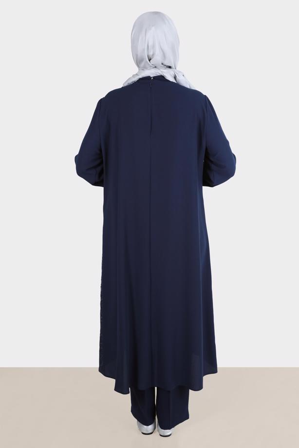 Tesettür giyim LACİVERT ALVİNA PUL PAYETLİ PANTOLONLU TAKIM T 30274 - TRENDTESETTÜR