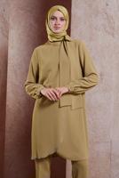 Tesettür giyim KAHVE ALVİNA İKİLİ PANTOLONLU TAKIM T 30277