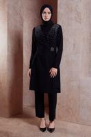 Tesettür giyim SİYAH ALVİNA TAŞLI PANTOLONLU TAKIM T 30279