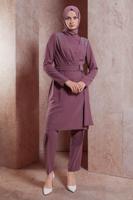 Tesettür giyim PEMBE ALVİNA TAŞLI PANTOLONLU TAKIM T 30279