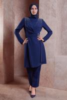 Tesettür giyim LACİVERT ALVİNA TAŞLI PANTOLONLU TAKIM T 30279