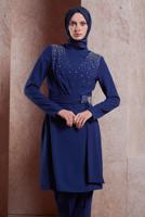 Tesettür giyim LACİVERT ALVİNA TAŞLI PANTOLONLU TAKIM T 30279
