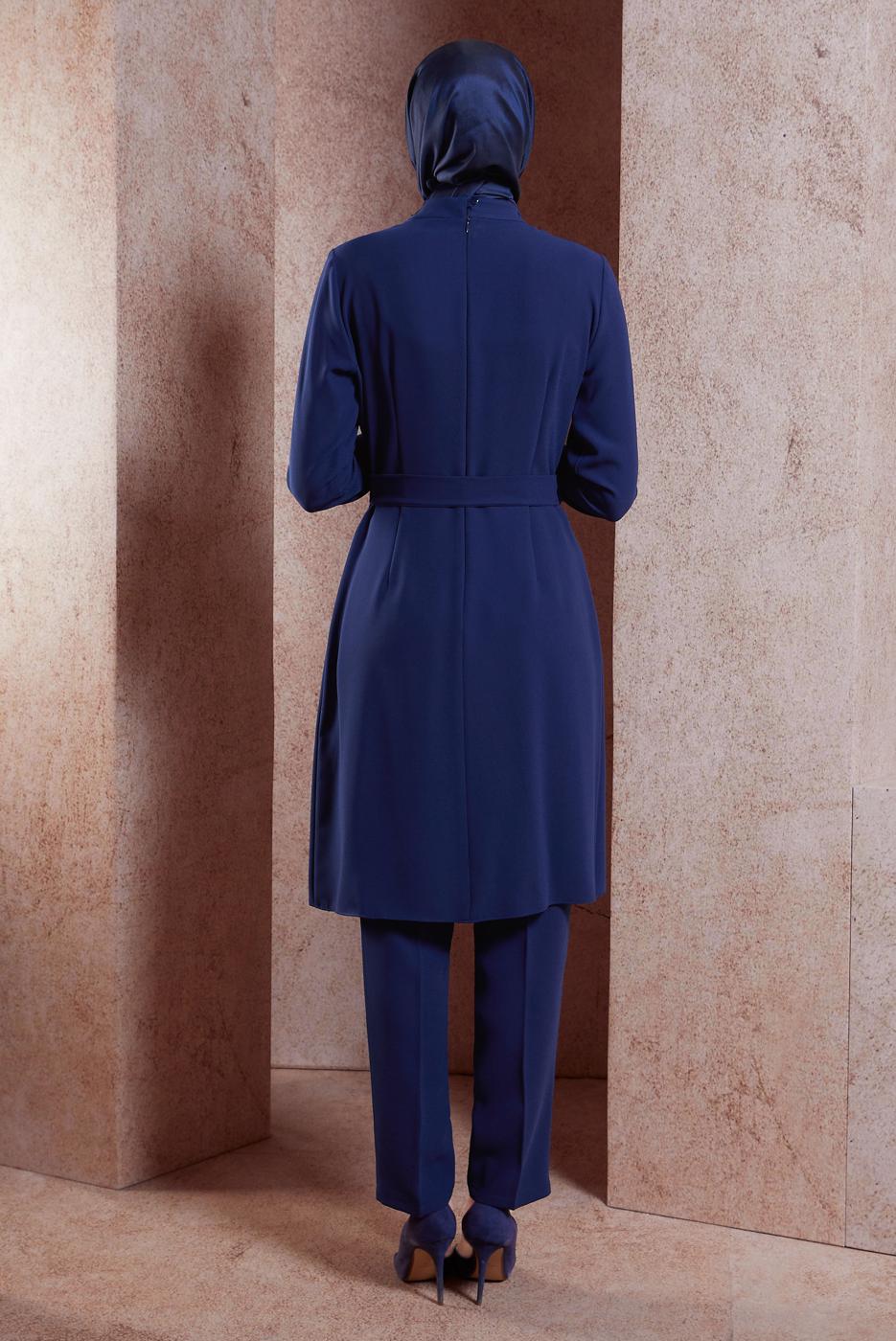 Tesettür giyim LACİVERT ALVİNA TAŞLI PANTOLONLU TAKIM T 30279