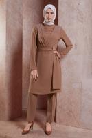 Tesettür giyim KAHVE ALVİNA TAŞLI PANTOLONLU TAKIM T 30279