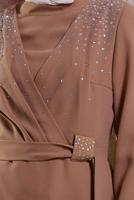 Tesettür giyim KAHVE ALVİNA TAŞLI PANTOLONLU TAKIM T 30279