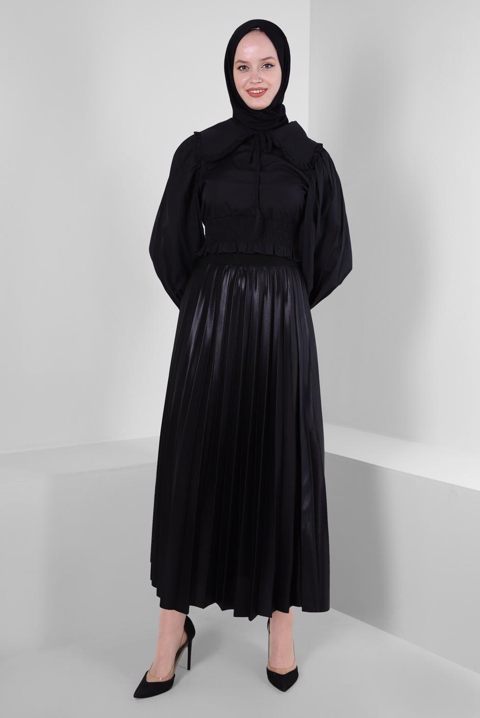 Vêtements hijab NOIR JUPE PLISSÉE À TAILLE ÉLASTIQUE T 20004