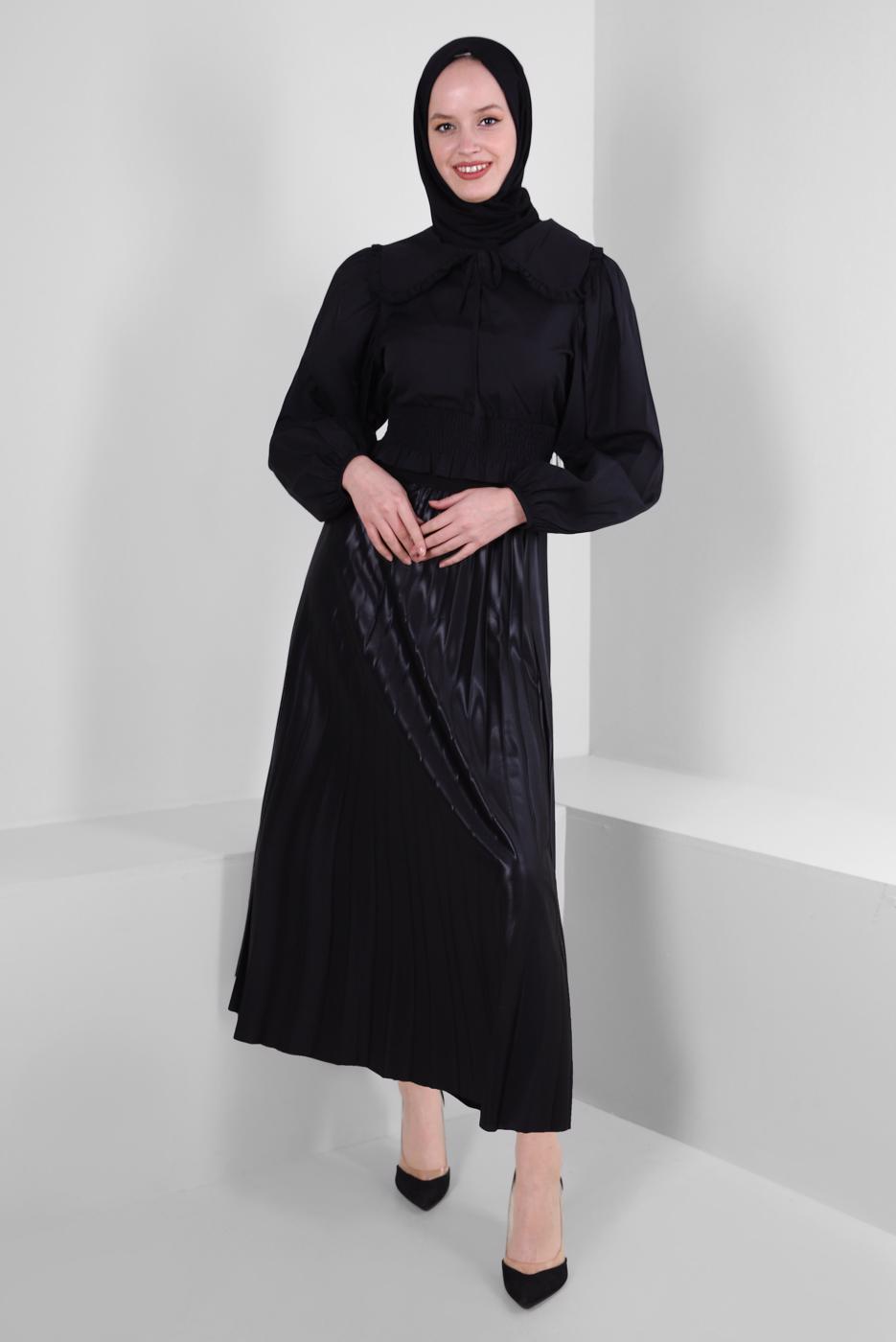 Vêtements hijab NOIR JUPE PLISSÉE À TAILLE ÉLASTIQUE T 20004