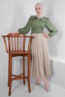 Tesettür giyim BEJ BELİ LASTİKLİ PİLİSELİ ETEK T 20004