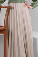 Tesettür giyim BEJ BELİ LASTİKLİ PİLİSELİ ETEK T 20004