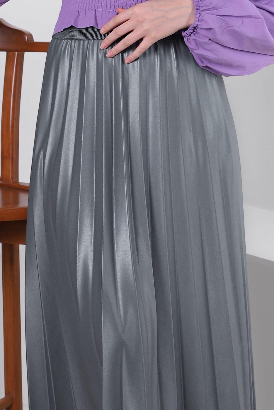 Tesettür giyim GRİ BELİ LASTİKLİ PİLİSELİ ETEK T 20004