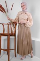 Tesettür giyim KAHVE BELİ LASTİKLİ PİLİSELİ ETEK T 20004