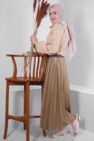 Tesettür giyim KAHVE BELİ LASTİKLİ PİLİSELİ ETEK T 20004