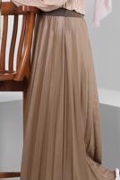 Tesettür giyim KAHVE BELİ LASTİKLİ PİLİSELİ ETEK T 20004