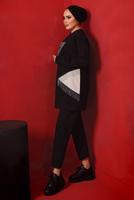 Tesettür giyim SİYAH ZİNCİR DETAYLI GARNİLİ İKİLİ PANTOLONLU TAKIM T 4092