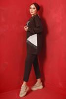 Tesettür giyim KAHVE ZİNCİR DETAYLI GARNİLİ İKİLİ PANTOLONLU TAKIM T 4092