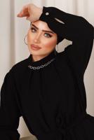 Tesettür giyim SİYAH ZİNCİR DETAYLI KUŞAKLI PANTOLONLU TAKIM T 6303