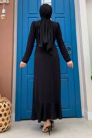 Tesettür giyim SİYAH ZİNCİR DETAYLI VOLANLI ABİYE ELBİSE T 0183