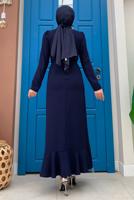 Tesettür giyim LACİVERT ZİNCİR DETAYLI VOLANLI ABİYE ELBİSE T 0183