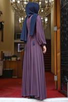 Tesettür giyim PEMBE BALON KOL DÜĞME DETAYLI ABİYE ELBİSE T 0253