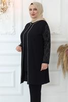 Tesettür giyim SİYAH TAŞ BASKILI PANTOLONLU TAKIM T 0721