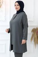 Tesettür giyim GRİ TAŞ BASKILI PANTOLONLU TAKIM T 0721