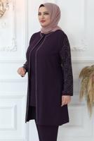 Tesettür giyim MÜRDÜM TAŞ BASKILI PANTOLONLU TAKIM T 0721