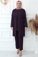 Tesettür giyim MÜRDÜM TAŞ BASKILI PANTOLONLU TAKIM T 0721