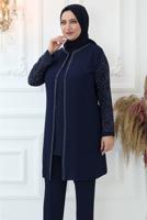 Tesettür giyim LACİVERT TAŞ BASKILI PANTOLONLU TAKIM T 0721