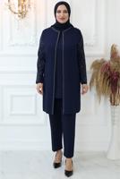 Tesettür giyim LACİVERT TAŞ BASKILI PANTOLONLU TAKIM T 0721