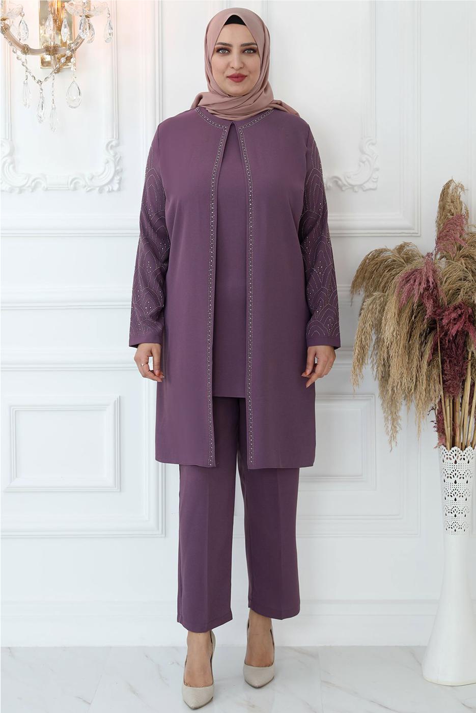 Vêtements hijab POURPRE COSTUME PANTALON BRODÉ GEM T 0721