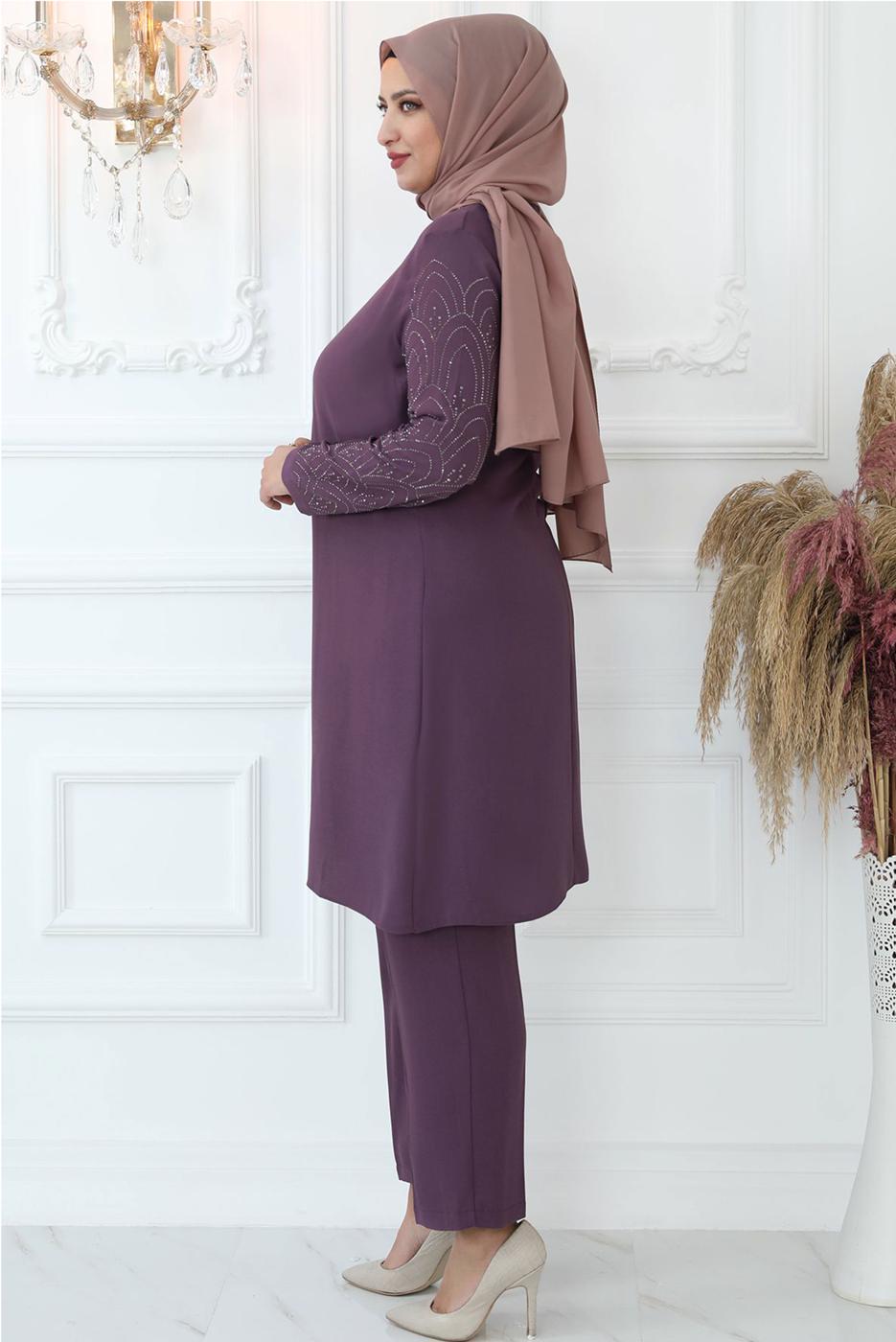 Vêtements hijab POURPRE COSTUME PANTALON BRODÉ GEM T 0721