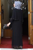 Tesettür giyim SİYAH ASİMETRİK KESİM TAŞLI ABİYE ELBİSE T 1053