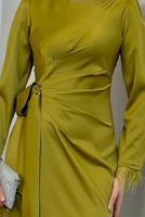 Tesettür giyim YEŞİL MANŞETLERİ TÜY DETAYLI ABİYE ELBİSE T 1295