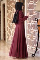 Tesettür giyim KIRMIZI TAŞ VE BONCUK DETAYLI SİMLİ ABİYE ELBİSE T 3253