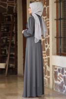 Tesettür giyim GRİ TAŞ VE BONCUK DETAYLI SİMLİ ABİYE ELBİSE T 3253