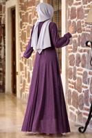 Tesettür giyim MÜRDÜM TAŞ VE BONCUK DETAYLI SİMLİ ABİYE ELBİSE T 3253