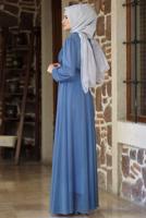 Tesettür giyim LACİVERT TAŞ VE BONCUK DETAYLI SİMLİ ABİYE ELBİSE T 3253