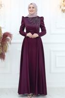Tesettür giyim MÜRDÜM ÖNÜ PİLİSE DETAYLI TAŞLI ABİYE ELBİSE T 3553