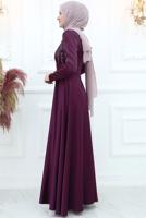 Tesettür giyim MÜRDÜM ÖNÜ PİLİSE DETAYLI TAŞLI ABİYE ELBİSE T 3553