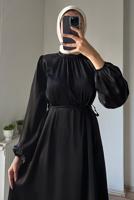 Tesettür giyim SİYAH SATEN ABİYE ELBİSE T 4242