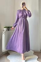 Tesettür giyim MOR SATEN ABİYE ELBİSE T 4242