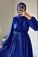 Tesettür giyim LACİVERT SATEN ABİYE ELBİSE T 4242