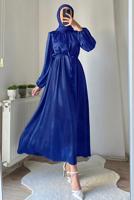 Tesettür giyim LACİVERT SATEN ABİYE ELBİSE T 4242