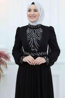 Tesettür giyim SİYAH TAŞLI ŞİFON ABİYE ELBİSE T 4533