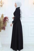 Tesettür giyim SİYAH TAŞLI ŞİFON ABİYE ELBİSE T 4533