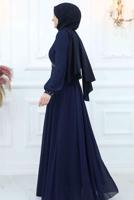 Tesettür giyim LACİVERT TAŞLI ŞİFON ABİYE ELBİSE T 4533