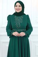 Hijab clothing BLUE CHIFFON EVENING DRESS WITH GEM T 4533