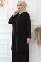 Tesettür giyim SİYAH TAŞ İŞLEMELİ ABİYE ELBİSE T 4621