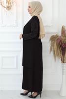 Tesettür giyim SİYAH TAŞ İŞLEMELİ ABİYE ELBİSE T 4621