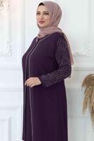 Tesettür giyim MÜRDÜM TAŞ İŞLEMELİ ABİYE ELBİSE T 4621